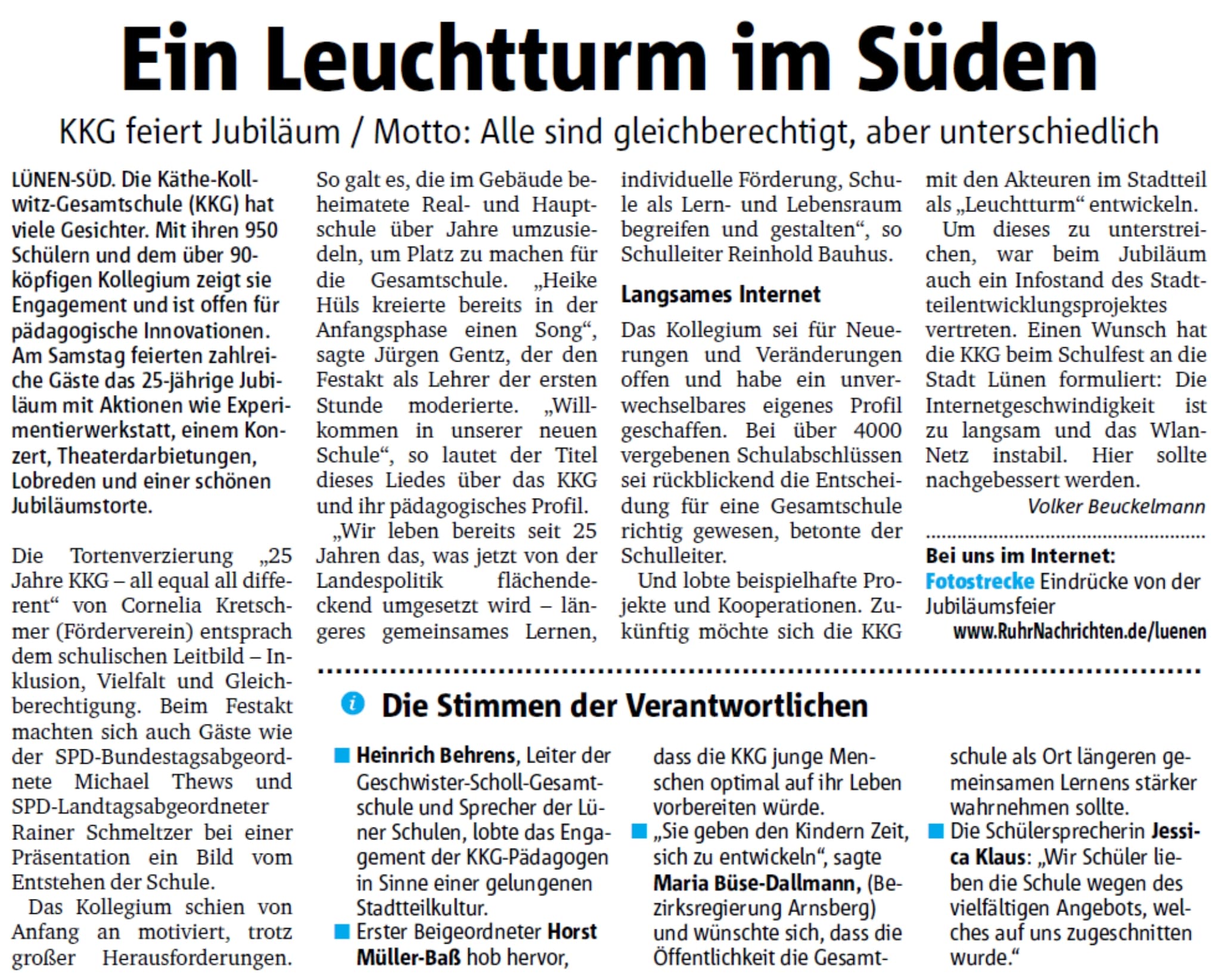 Der Bericht über unser Schulfest in den Ruhr Nachrichten