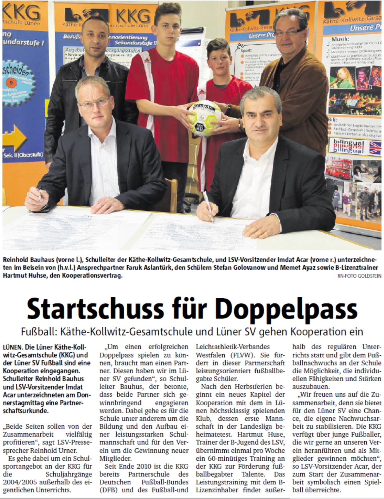 Unterzeichnung eines Kooperationsvertrags zwischen der KKG und dem Lüner SV Fußball